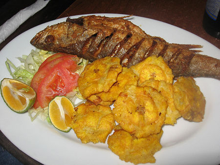 Patacones y pescado en Puerto Muti